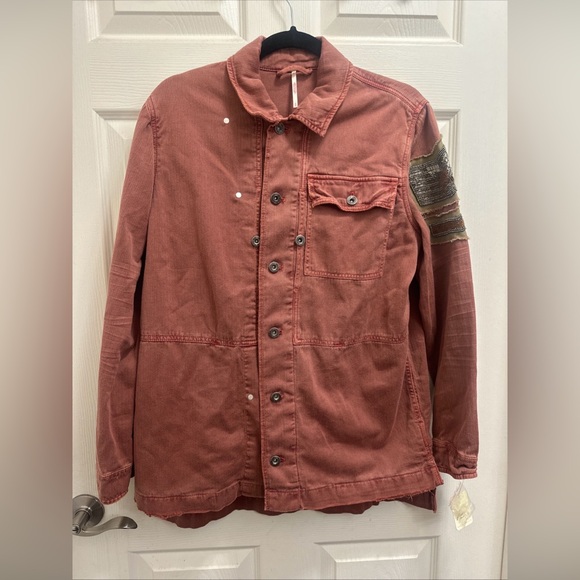 Free People Jackets & Blazers - Free People Terracotta Shirt Jacket with Embroidered Sleeve